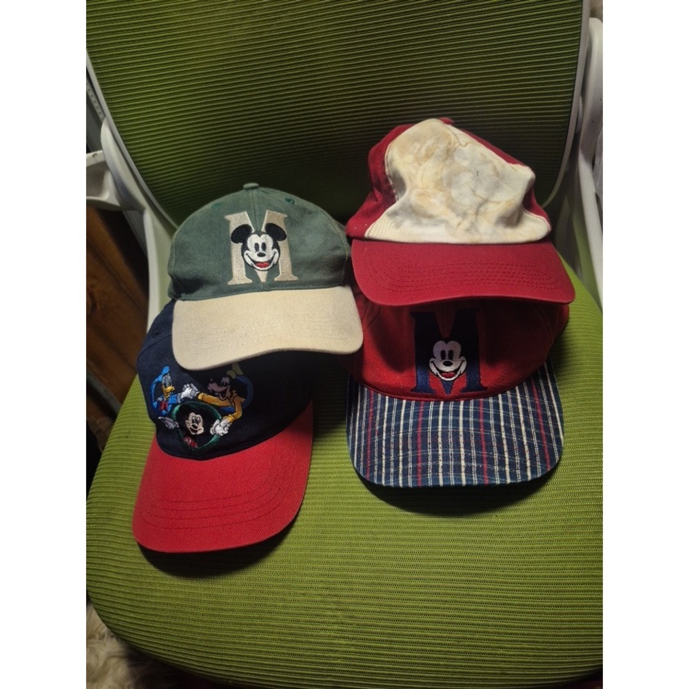 Vintage‎ Disney Mickey Mouse Hat Lot of 4 Adjustable Baseball Caps Plaid Graphic